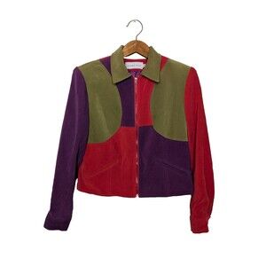 Vintage Howard Wolf Color Block Crop Jacket Sz 2 Velvet Long Sleeve Full Zip